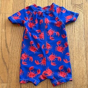 Old Navy Blue Swimsuit with Red Crab Motif 3-6 months